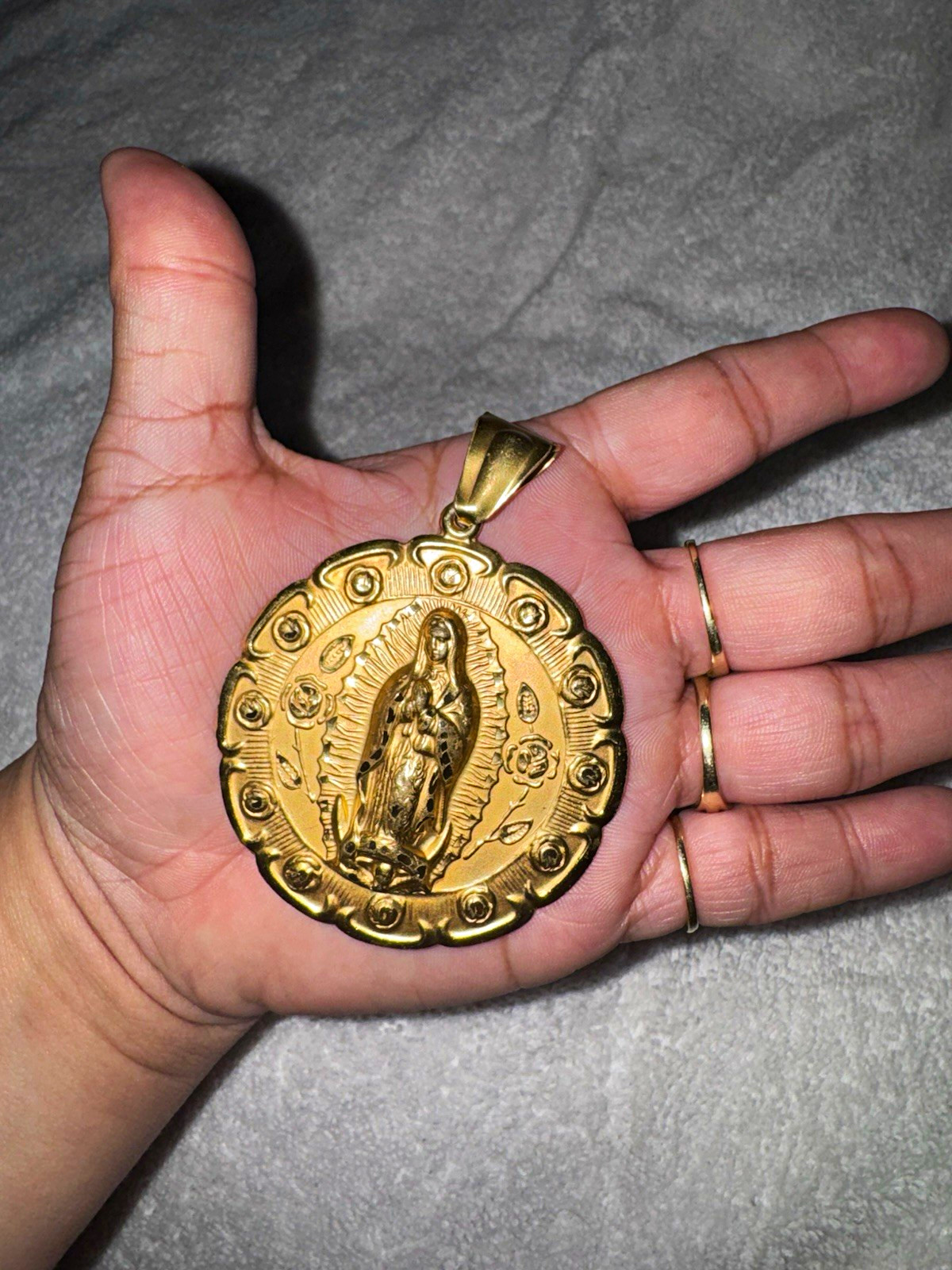 Gold Plated Christian Religious Medal Pendant Virgin Mary & Jesus Double-Sided