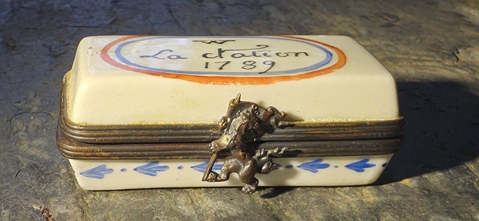 Vintage French Porcelain Hinged Box W La Nation 1789 Revolution Figural Clasp