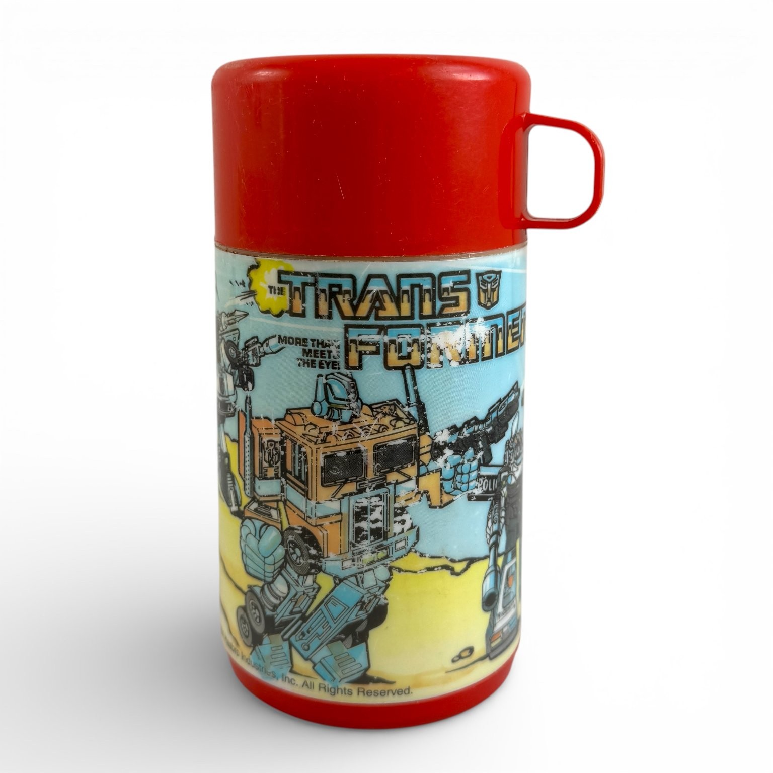 Vintage 1984 Aladdin Transformers Thermos Bottle G1 Optimus Prime Megatron