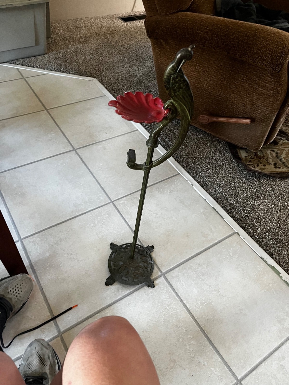 Antique Art Nouveau Peacock Smoking Smoke Stand Ashtray Cast Iron Bird Verona