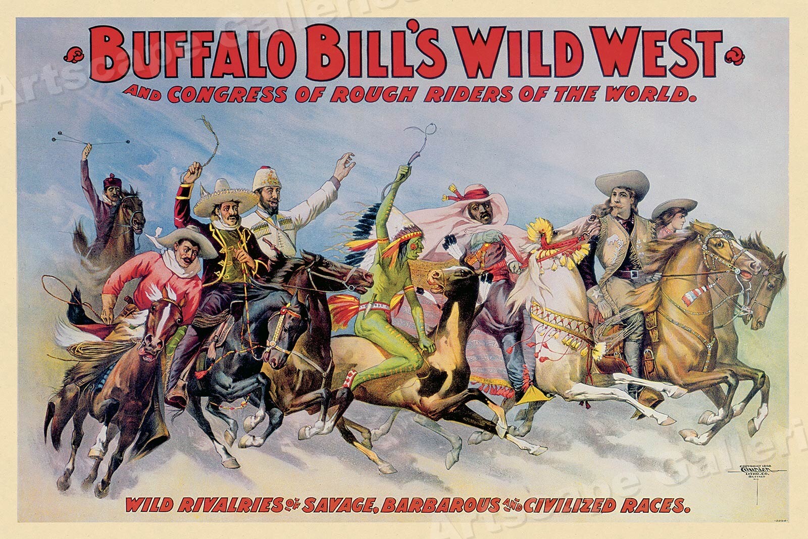 1896 Buffalo Bills Wild West Rough Riders of the World Show Poster - 24x36