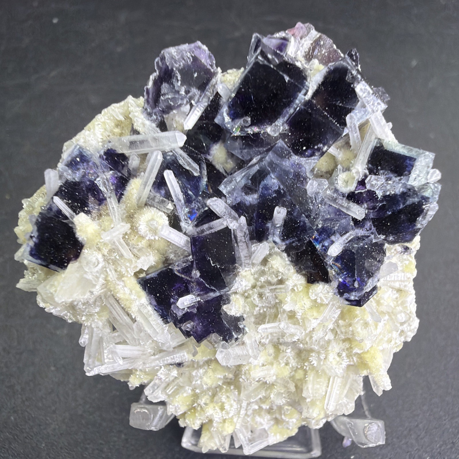 Natural Starry Night Purple Fluorite Crystal Cluster Pyrite Druzy Quartz UV