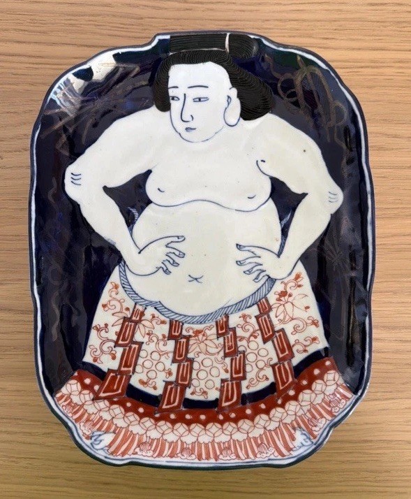 RARE Late Edo - Meiji Period  Museum Level Antique Japanese Imari Sumo Dish