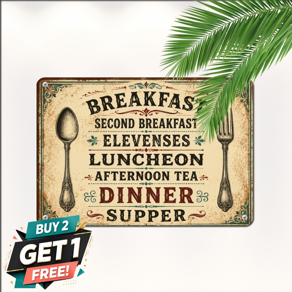 Hobbit Meals Daily Schedule Menu Sign Cozy Fantasy Breakfast Room Metal Plaque
