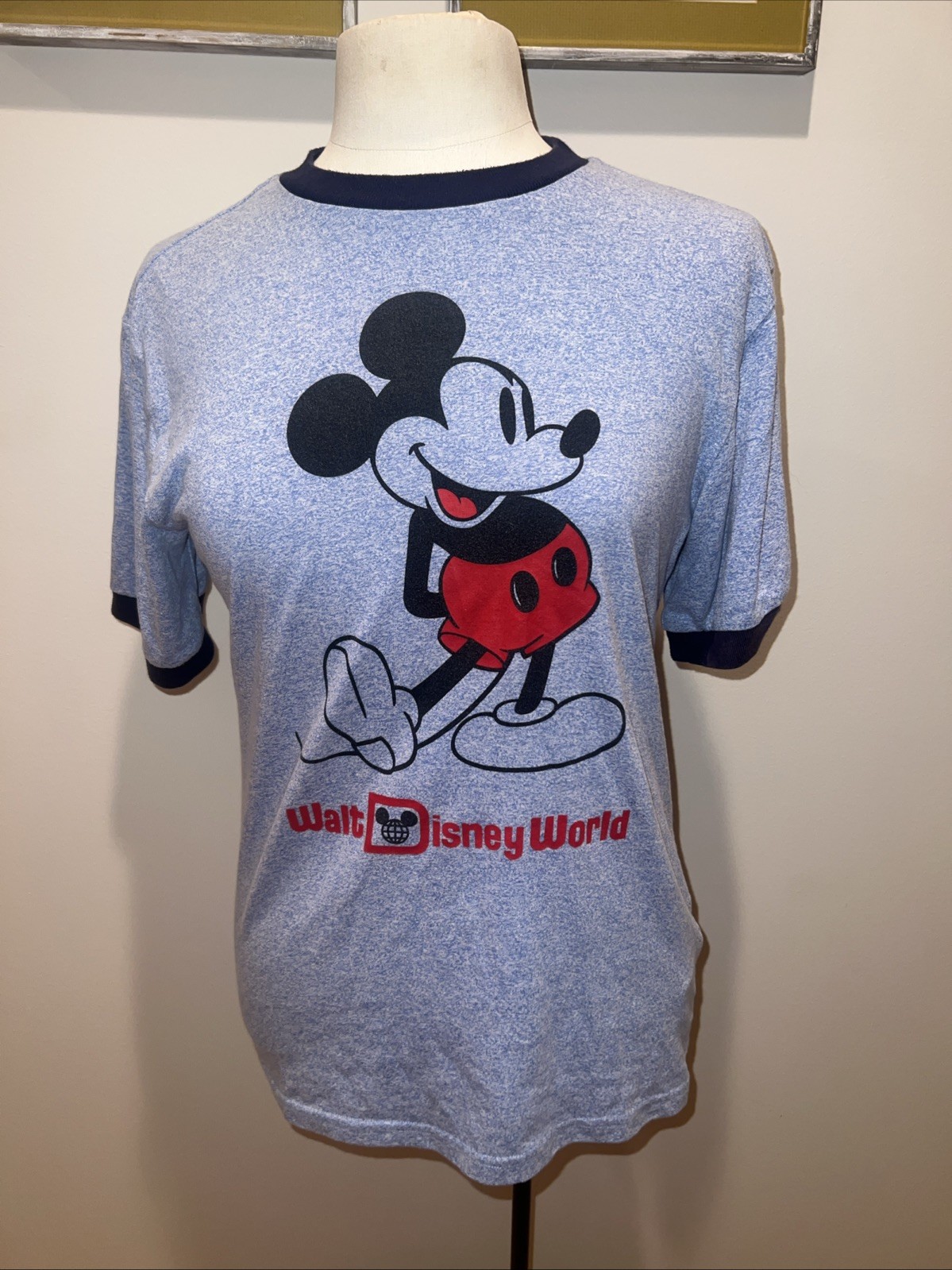 VTG Walt Disney World Mickey Mouse Blue Ringer T-shirt Short Sleeve S/M
