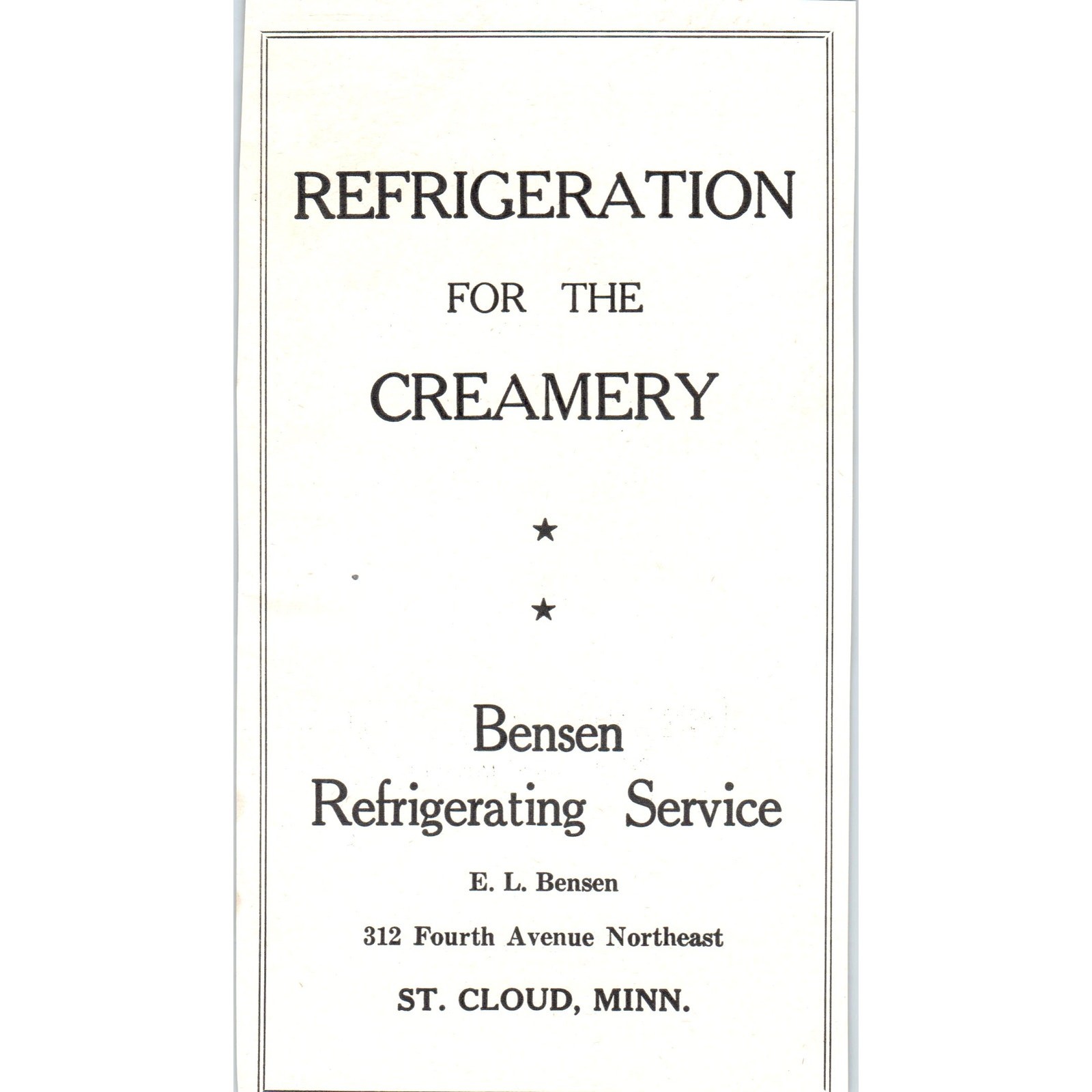 E.L. Benson Refrigerating Service St. Cloud, Costello Mfg St Louis 1953 AE9-DC1
