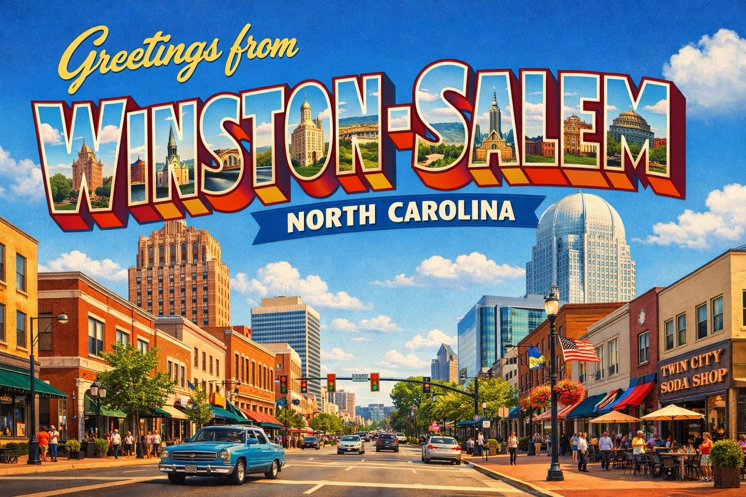 Greetings From Winston-Salem, North Carolina MODERN Postcard D739