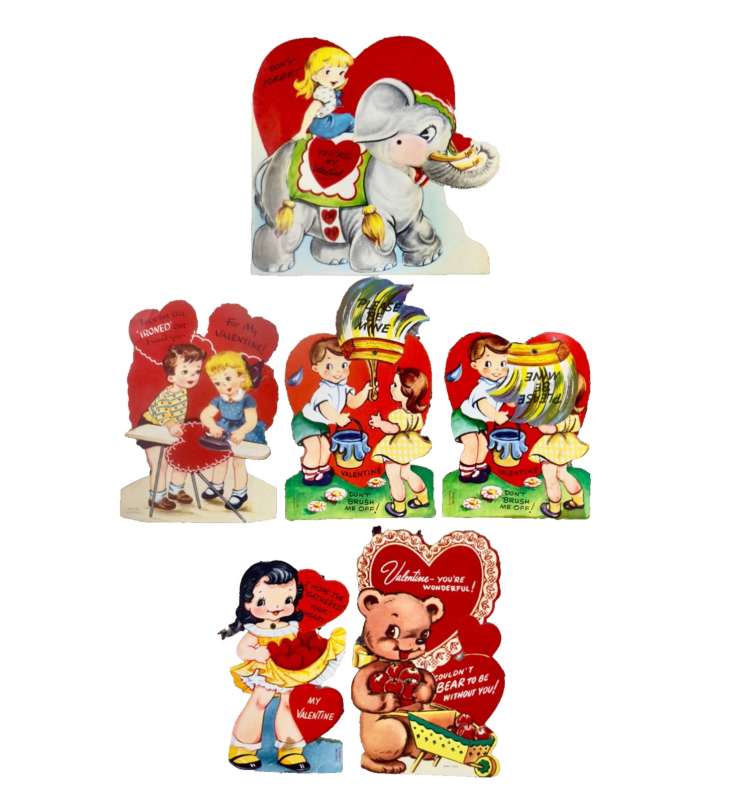 Lot of 5 Vintage Valentine's Day Cards Mechanical Die-Cu 1950s Ephemera RETRO