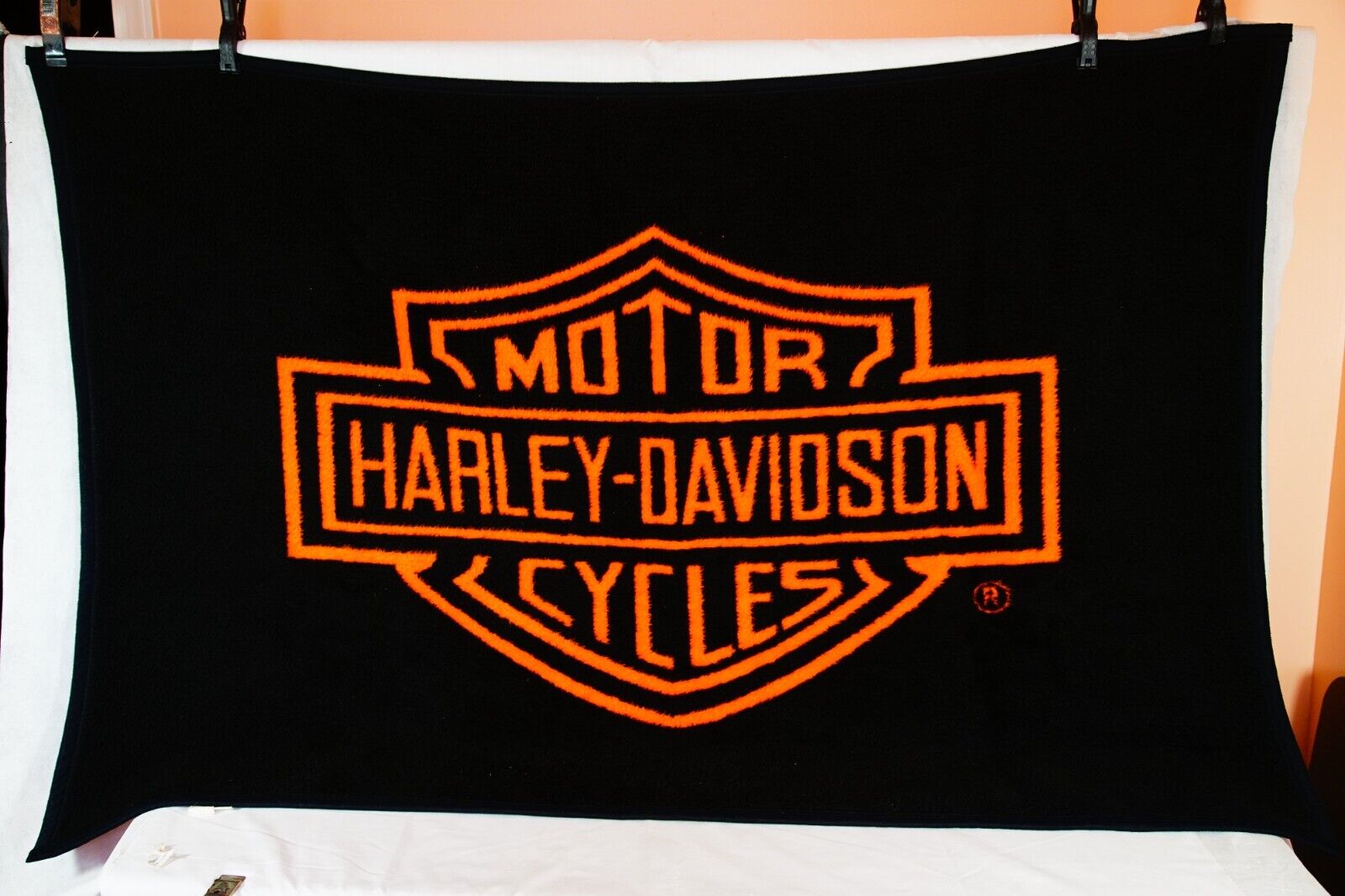 Vintage Harley Davidson Motorcycles Throw Blanket Black & Orange 57x39