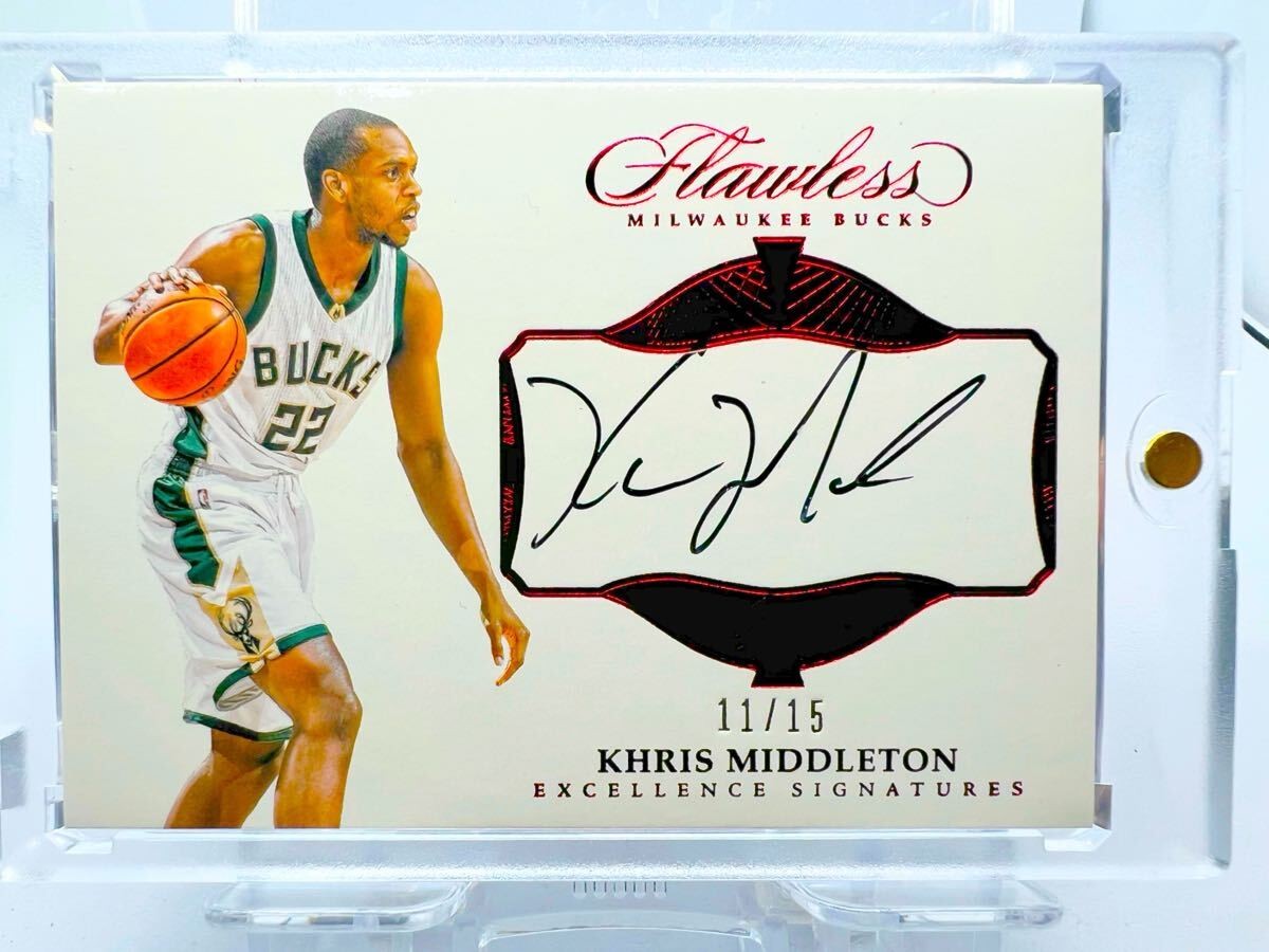 Premium Direct Autograph/15 Red Ruby Auto 16 Panini Flawless Khris Middleton NBA