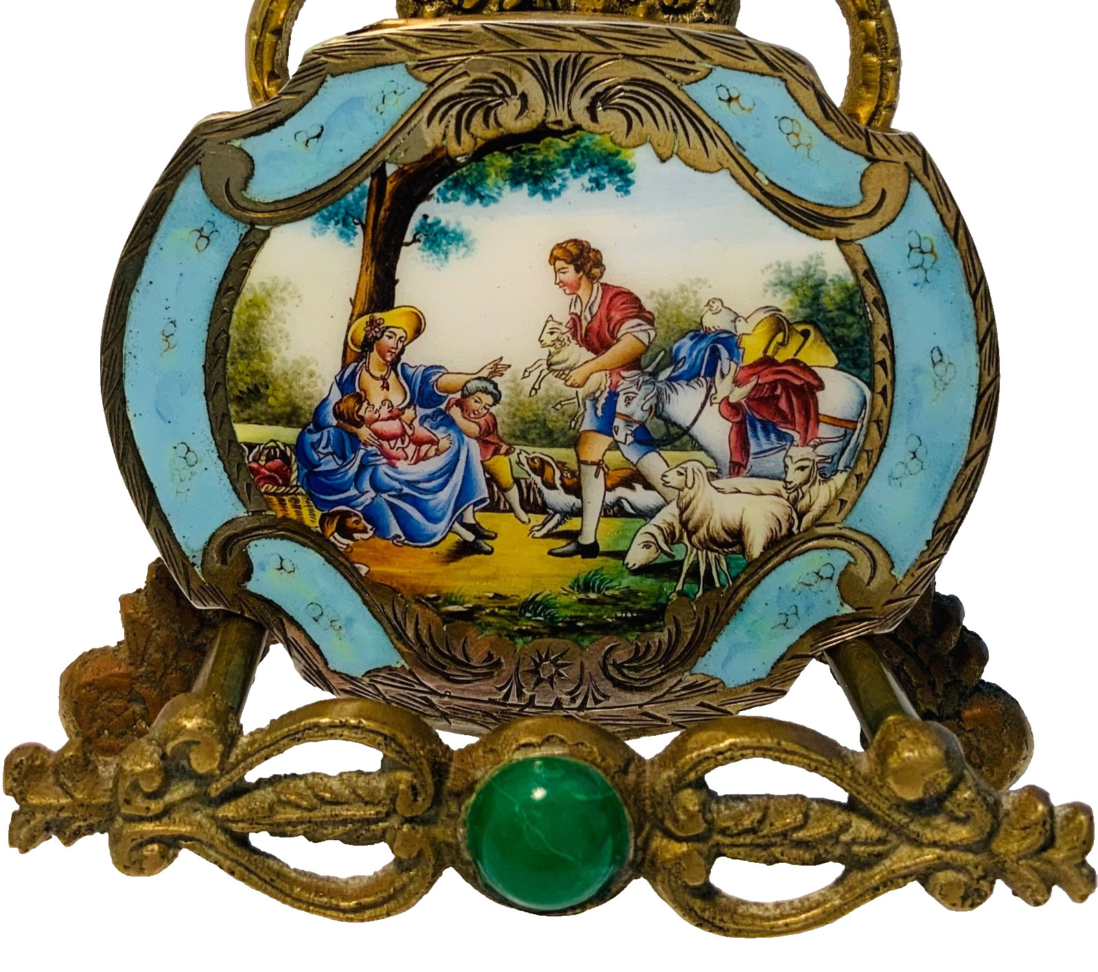 EXTREMELY RARE 800 *Very INTRICATE LARGE PAINTING Enamel Italy Compact EXCELLENT