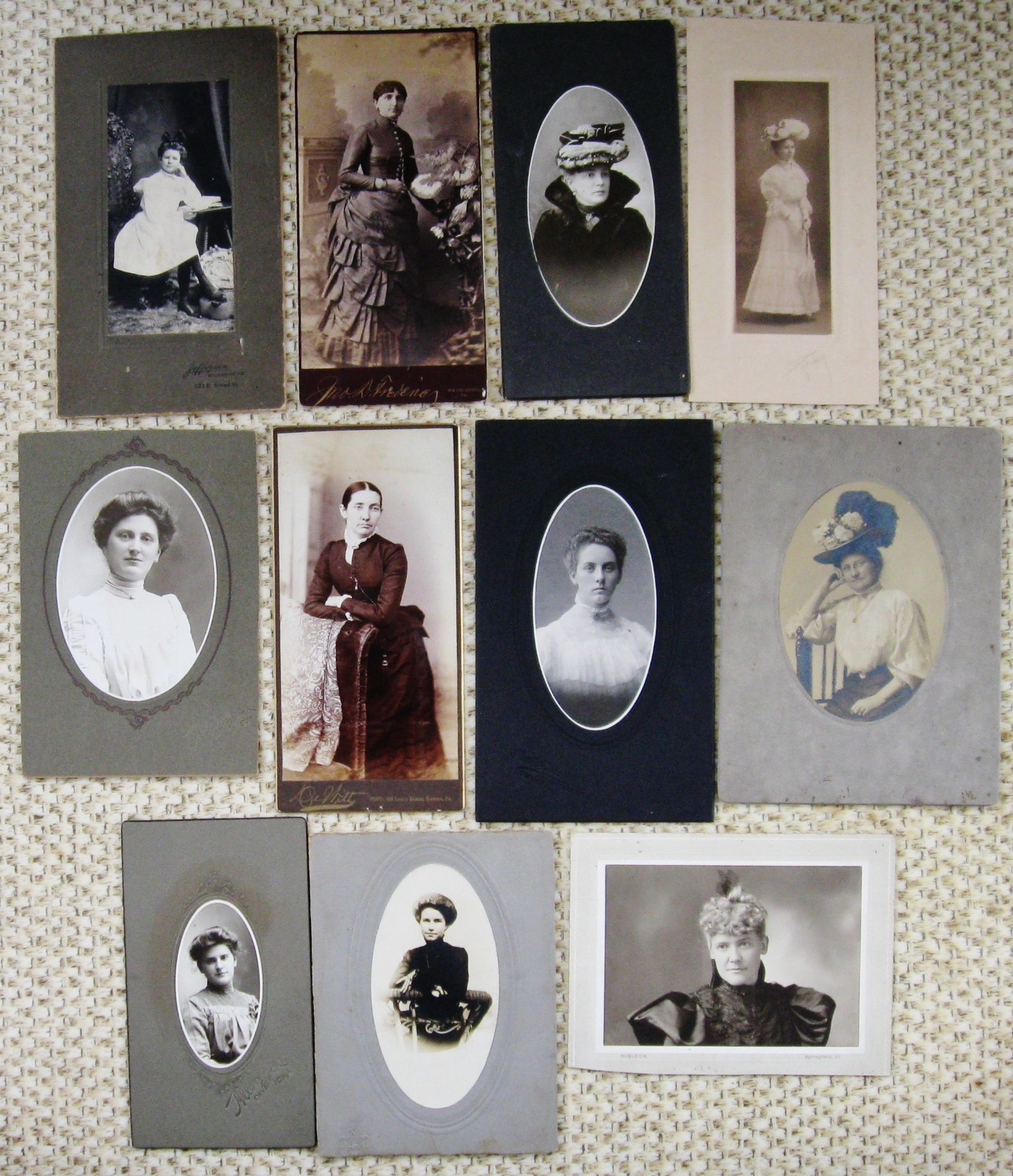 11 ANTIQUE LARGER SIZE CABINET PHOTOS VARIOUS LOVELY FASHIONABLE VICTORIAN WOMEN