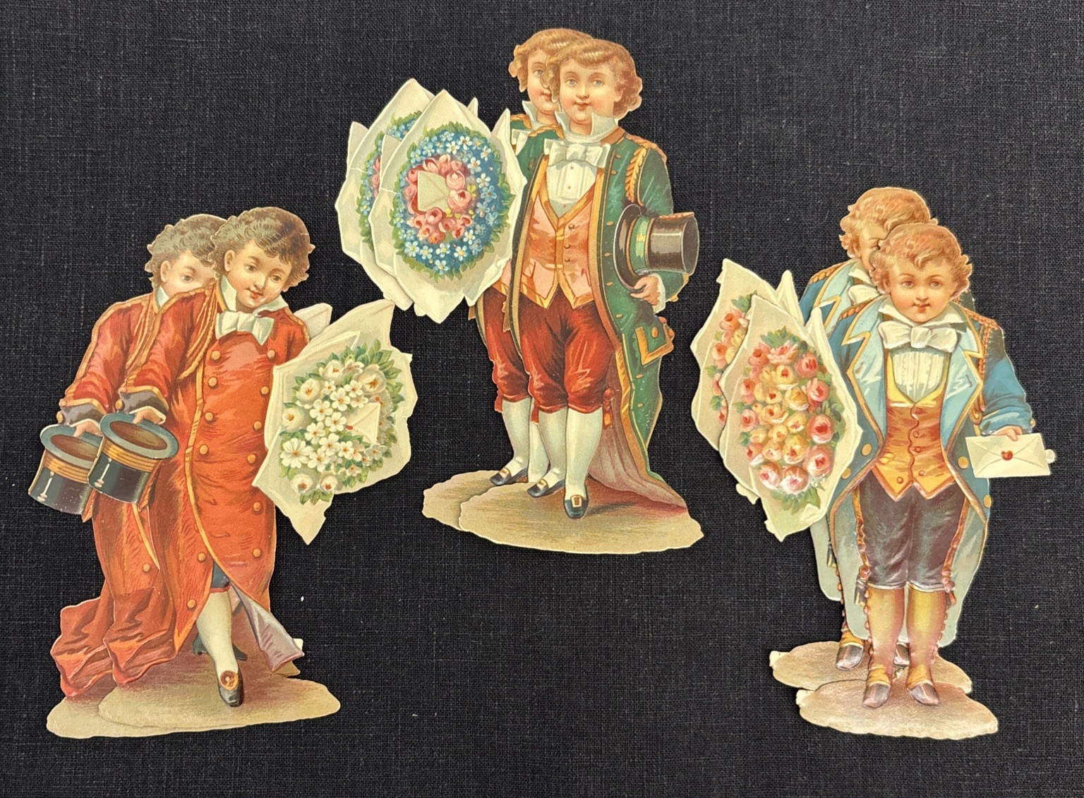 Antique Victorian Paper Scrap Lot of 6 Boys Flowers 6” Multiple Sets Available