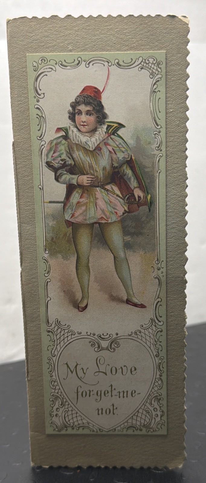 Antique Victorian Novelty Card Booklet Tale of Cupid Poem Harlequin Art Vtg: D1