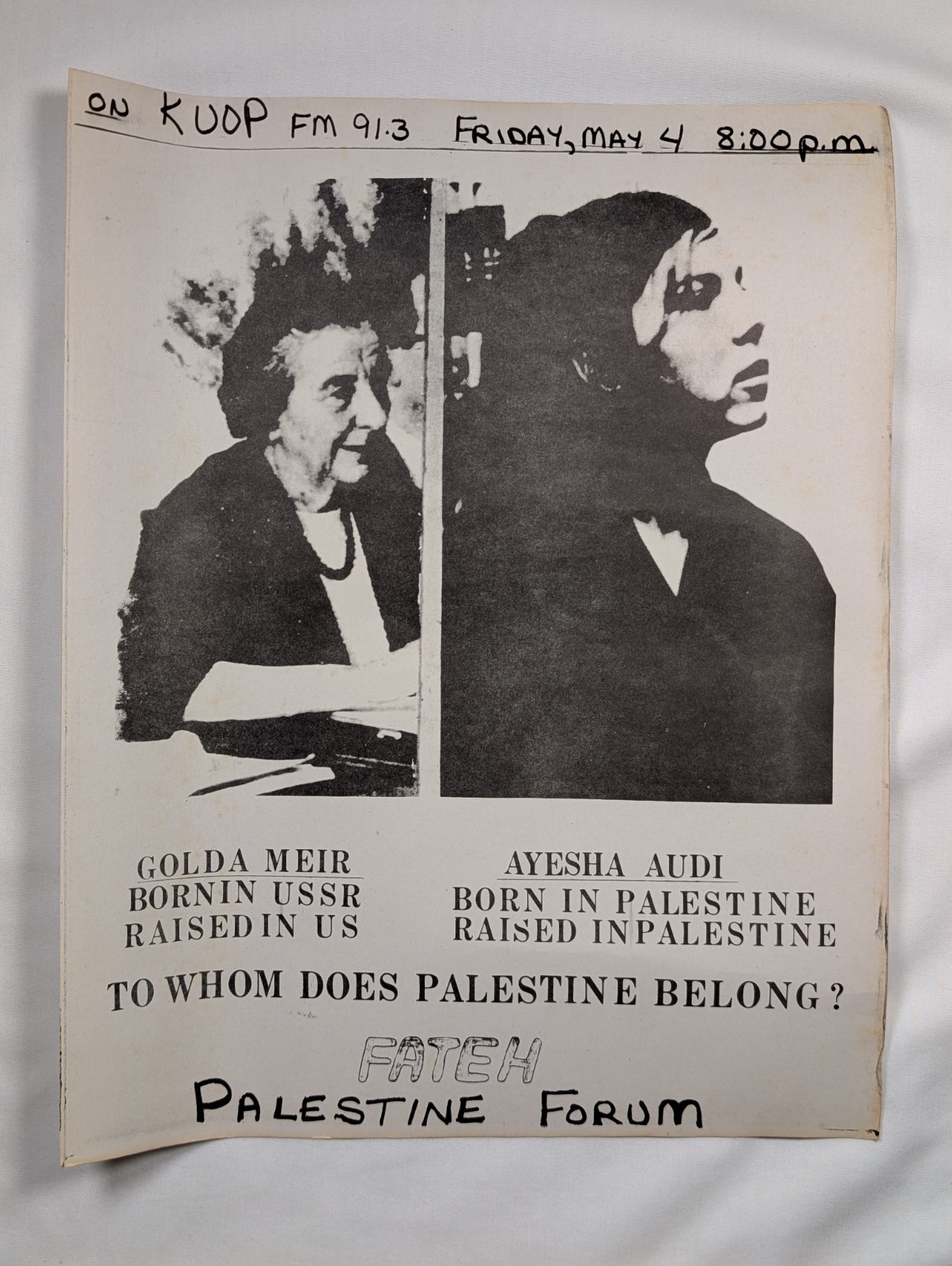 Scarce Vintage 1973 Palestine Forum Poster KUOP Radio Golda Meir Fatah  ORIGINAL