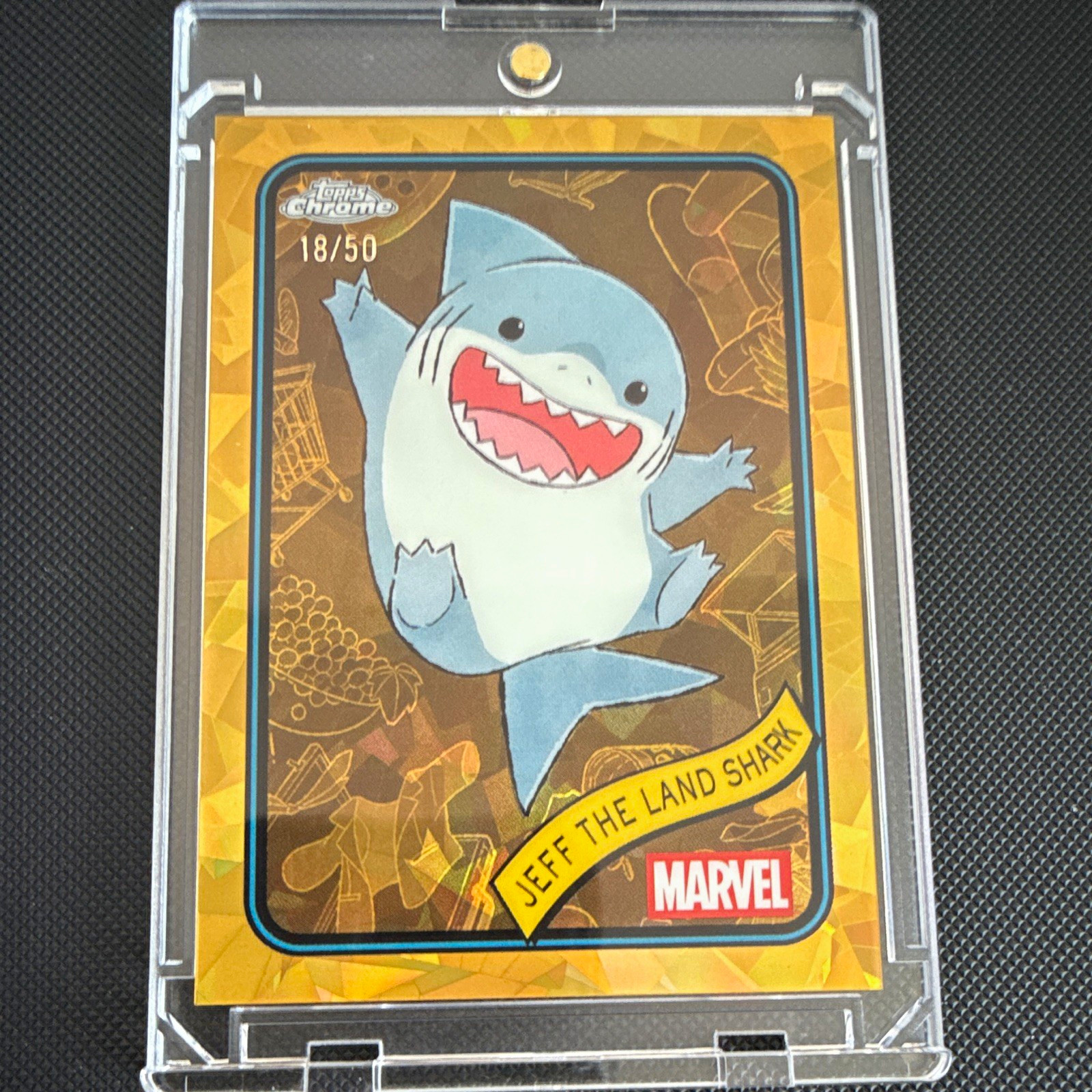 2025 Topps Chrome Marvel Sapphire Jeff the Land Shark #156 Gold /50
