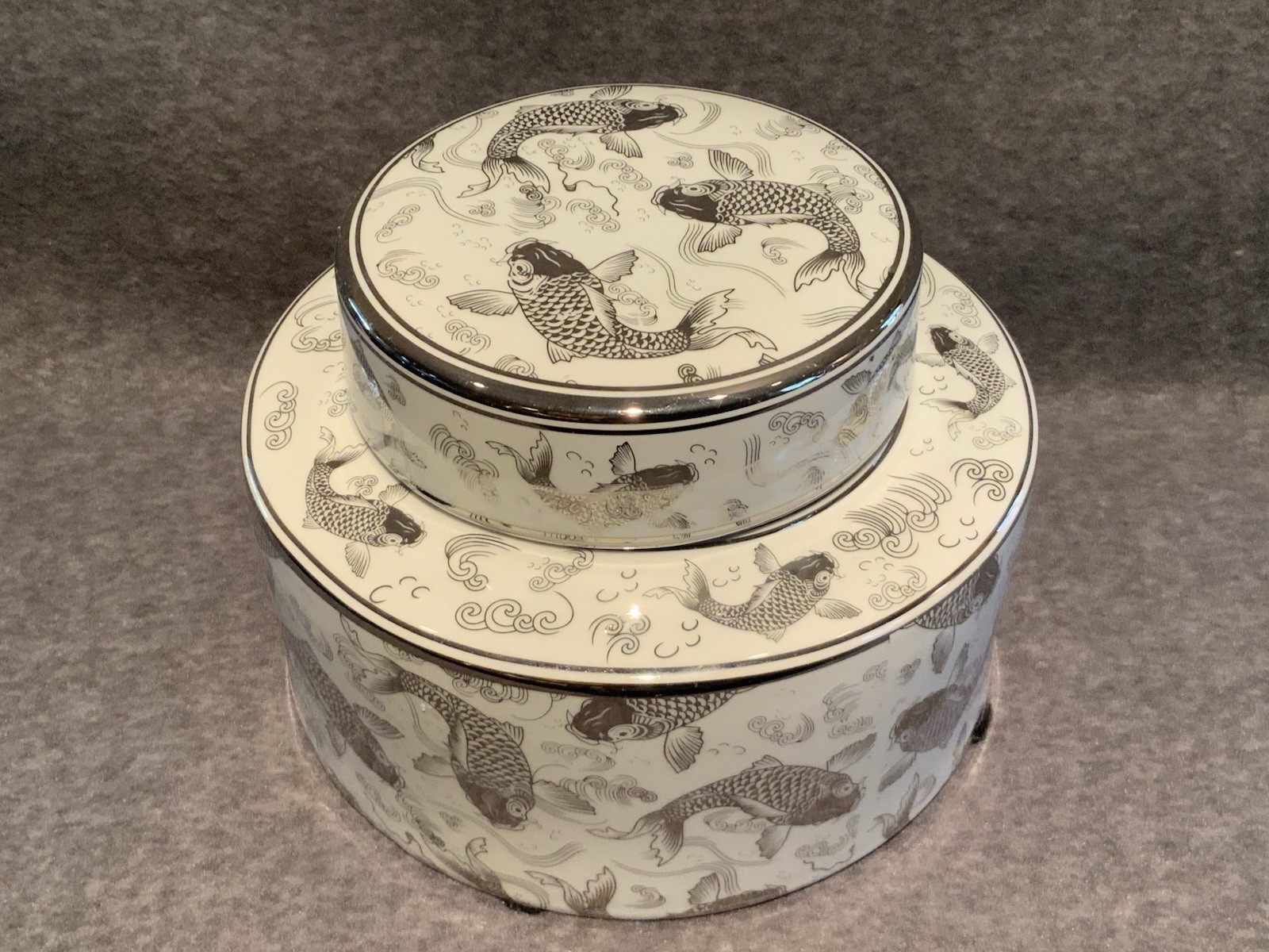 SageBrook Home Japanese Style Ceramic Jar with Lid featuring a Koi Design