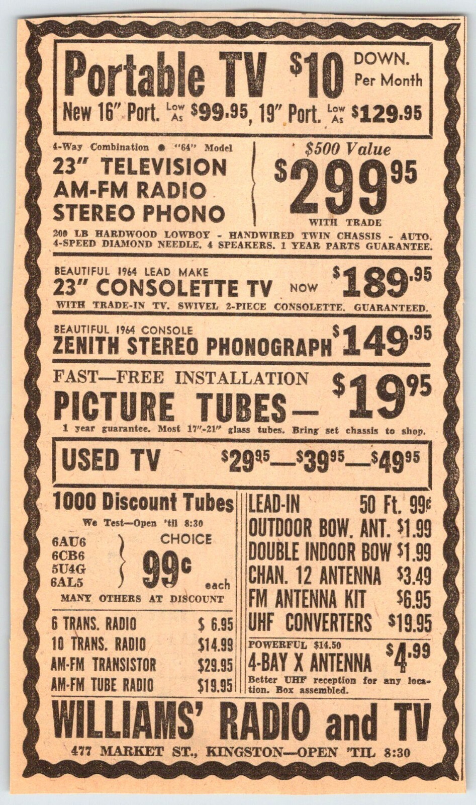 1963 WILLIAMS RADIO & TV KINGSTON PENNSYLVANIA 3.5