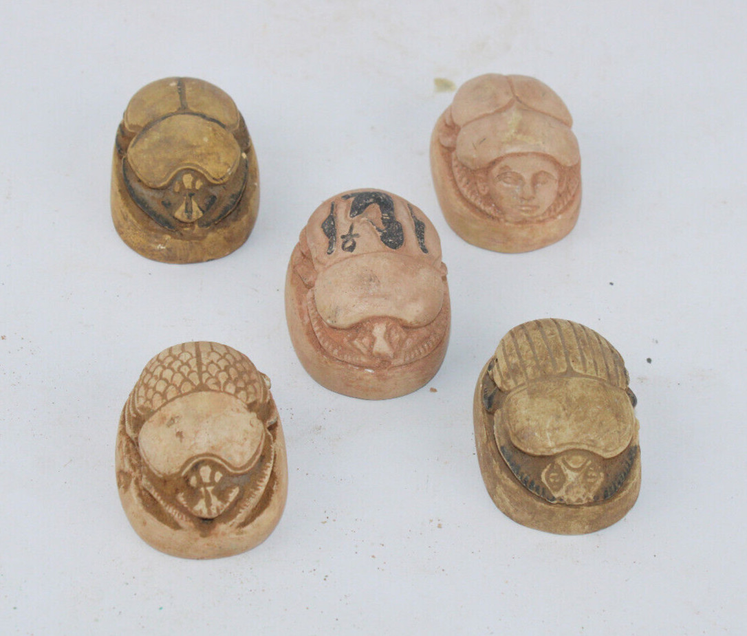 5 RARE ANCIENT EGYPTIAN KINGDOM ANTIQUE SCARAB Carved Stone EGYCOM