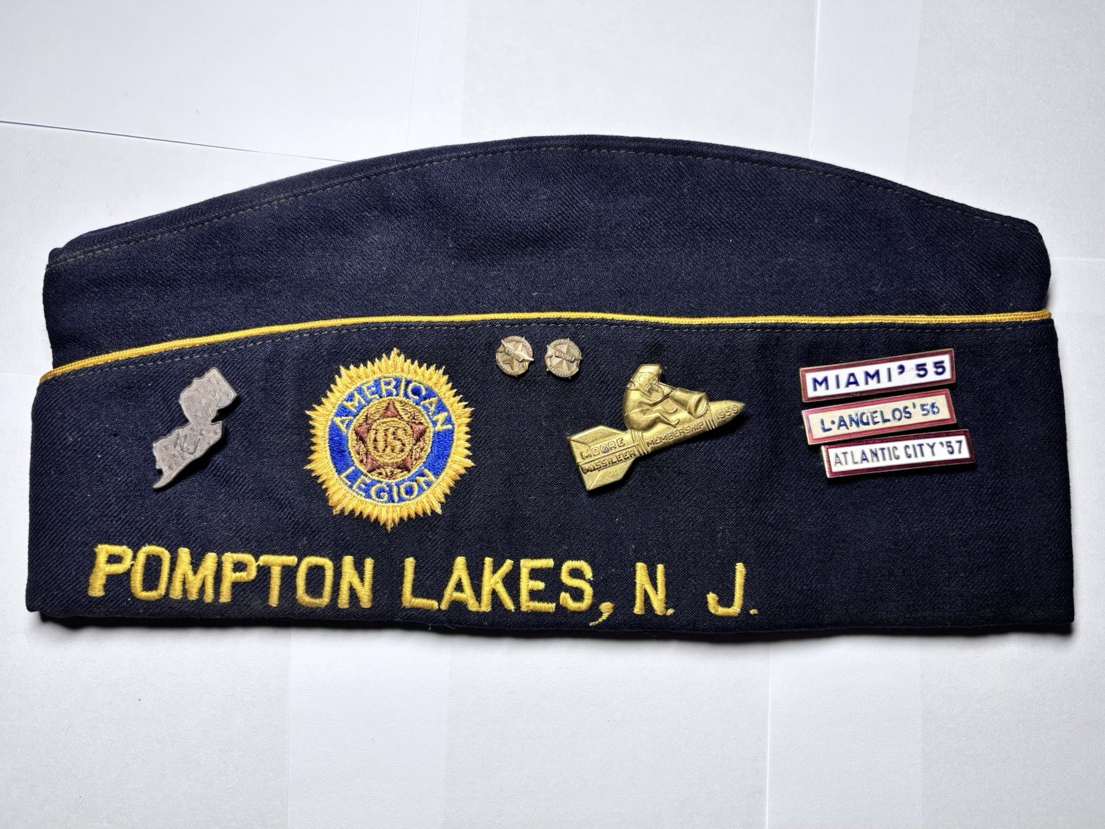 Vintage 1950s American Legion Garrison Commander Cap Pompton Lakes NJ w/ Pins