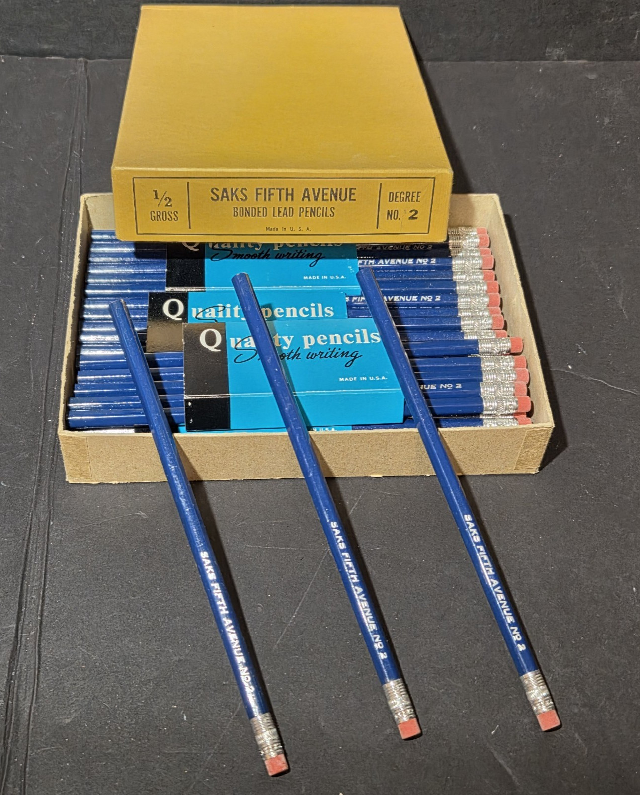 Vintage Saks Fifth Avenue 1/2 Gross Pencil Box - Partial Set of 44 Unused Pencil