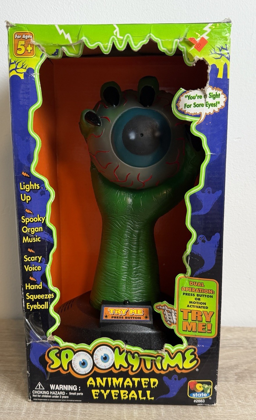 Vintage Spooky Time Animated Eyeball Halloween Prop Works Tested