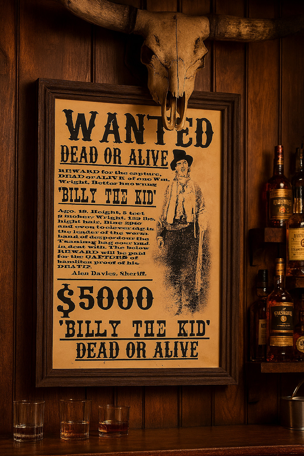 Billy The Kid Wanted Dead or Alive Gun Outlaw Poster Old West Bar/Pub Wall Decor