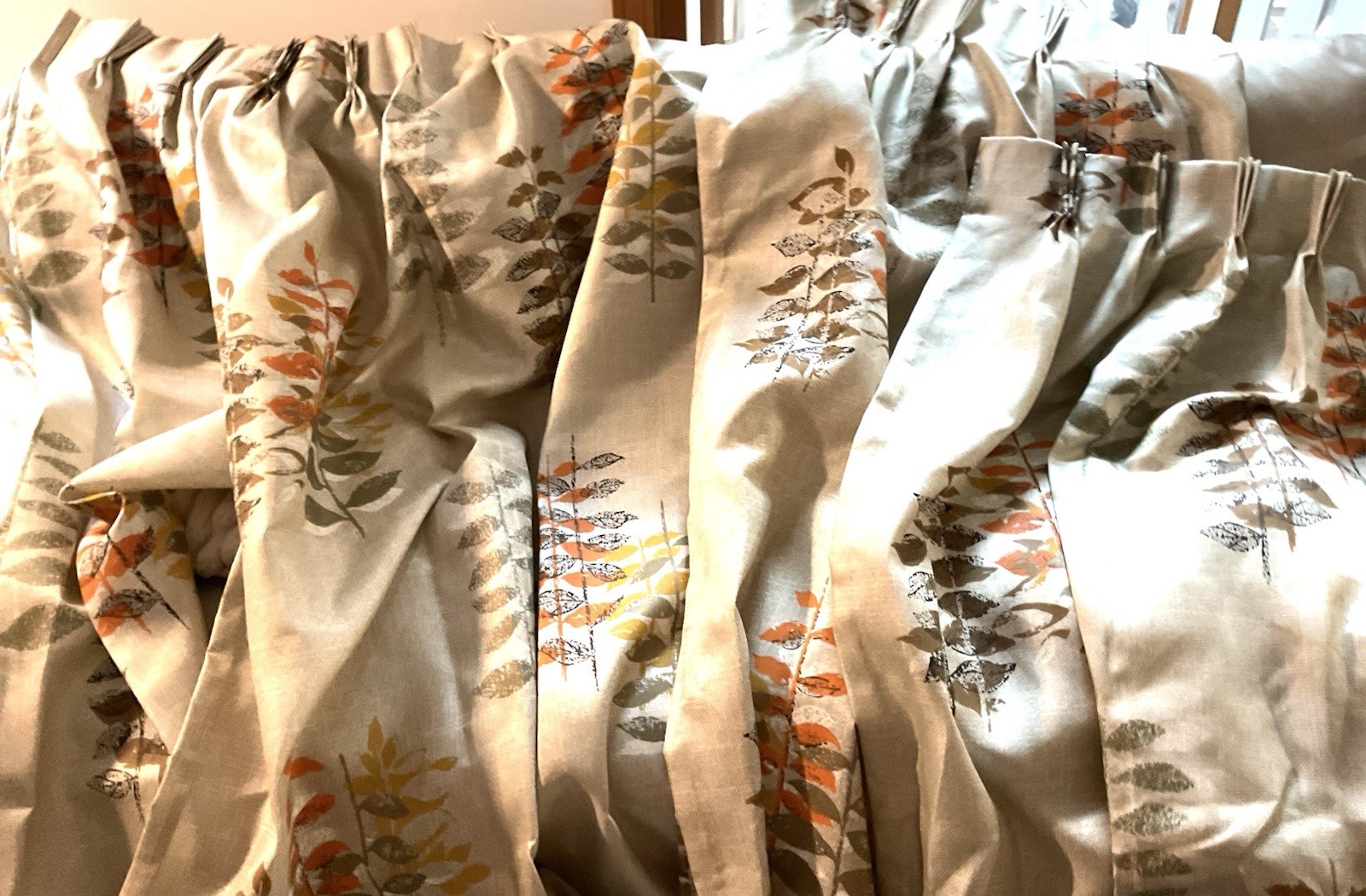Vintage MCM 4 Panel Custom Pleated Curtains Orange Olive Botanical 72 X42”
