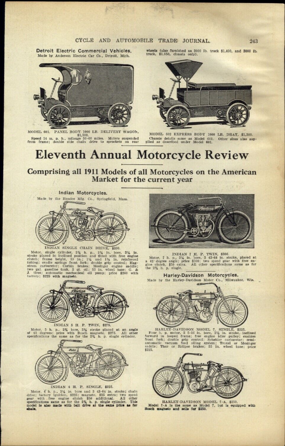 1911 PAPER AD 7 PG Motorcycle Review 48 Image Specs Price Harley Davidson Indian