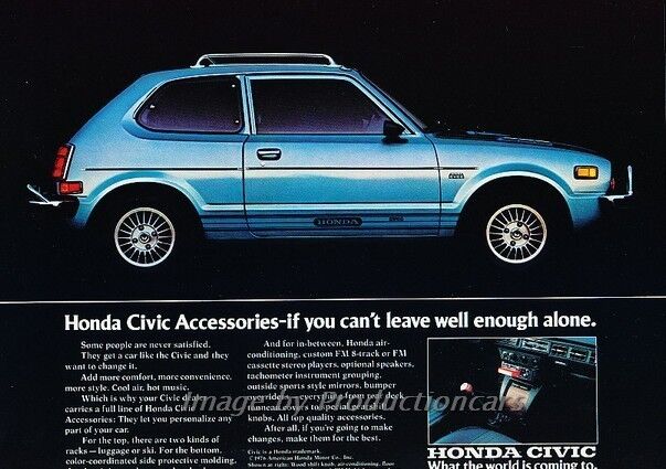 1977 Honda Civic Blue Original Advertisement Print Art Car Ad J828
