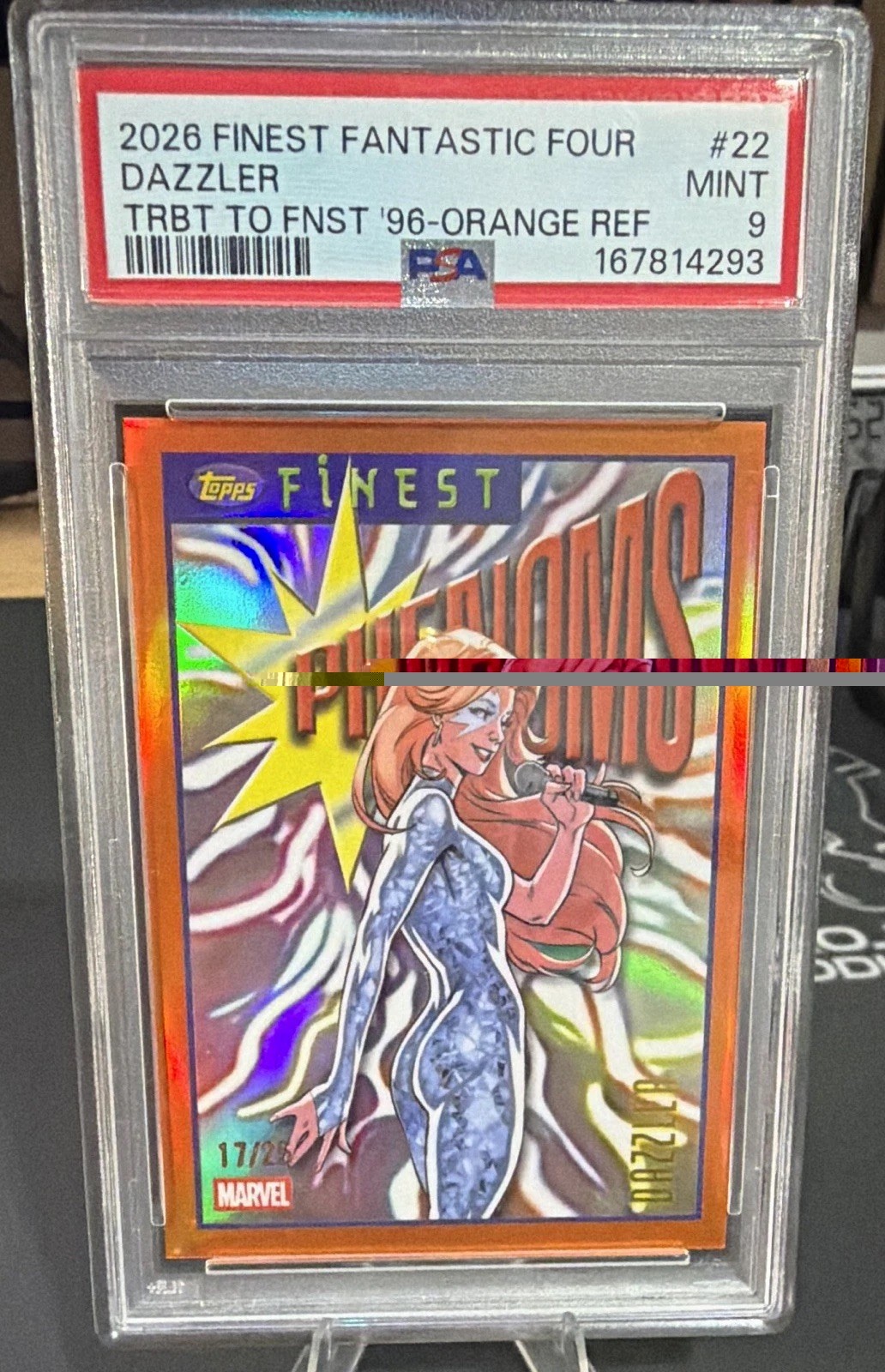 2026 Topps Finest Fantastic Four Dazzler #22 Orange Refractor 17/25 PSA 9