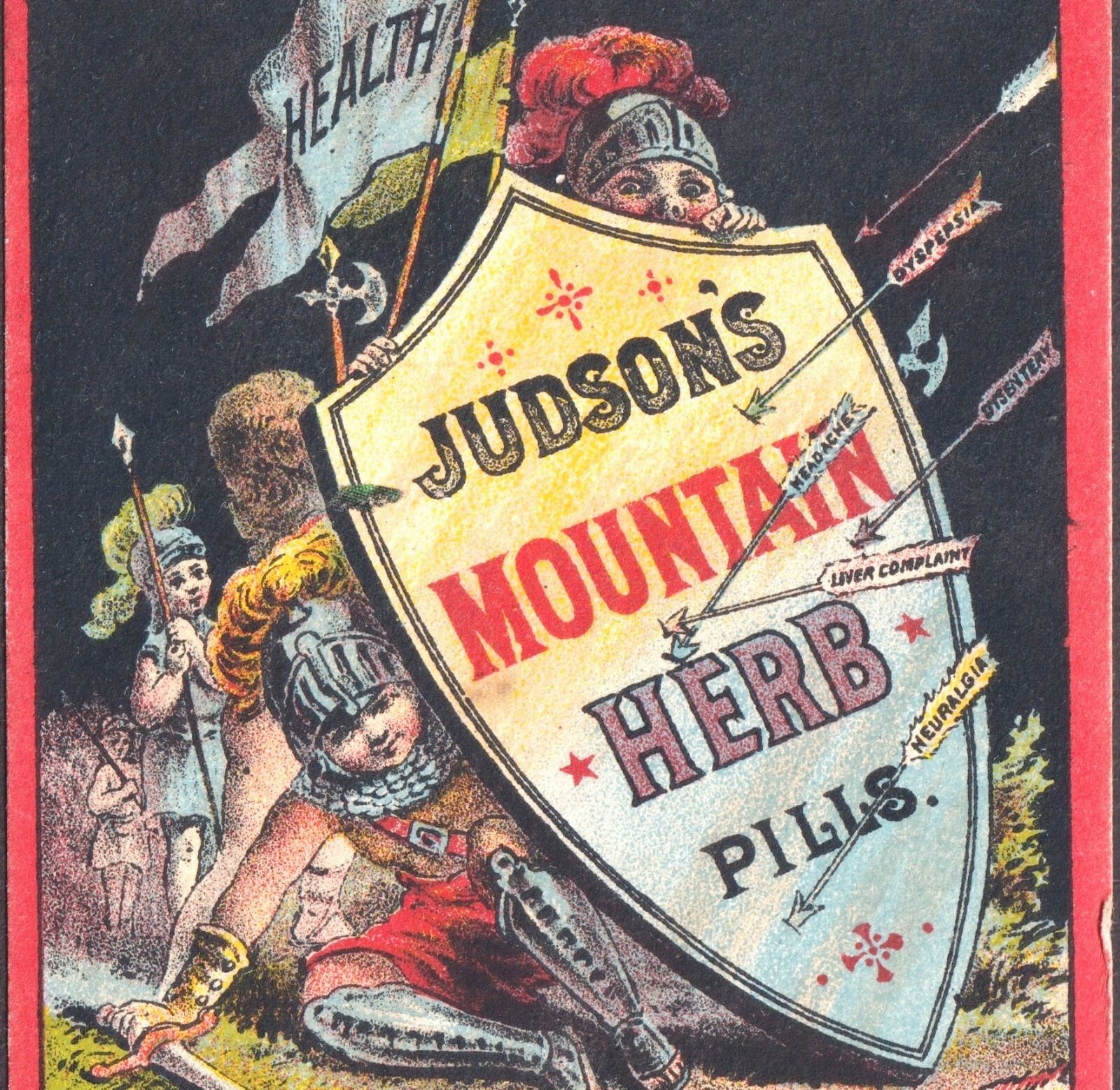Judsons Mountain Herb Pill Cure Crusades Knight Allegorical Victorian Trade Card
