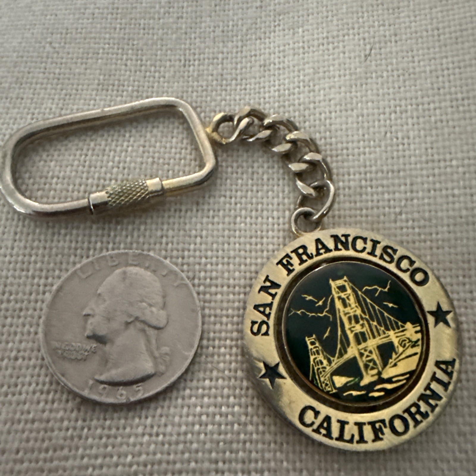 Vintage San Francisco Keychain Cable Car Golden Gate Bridge Spinner Carabiner