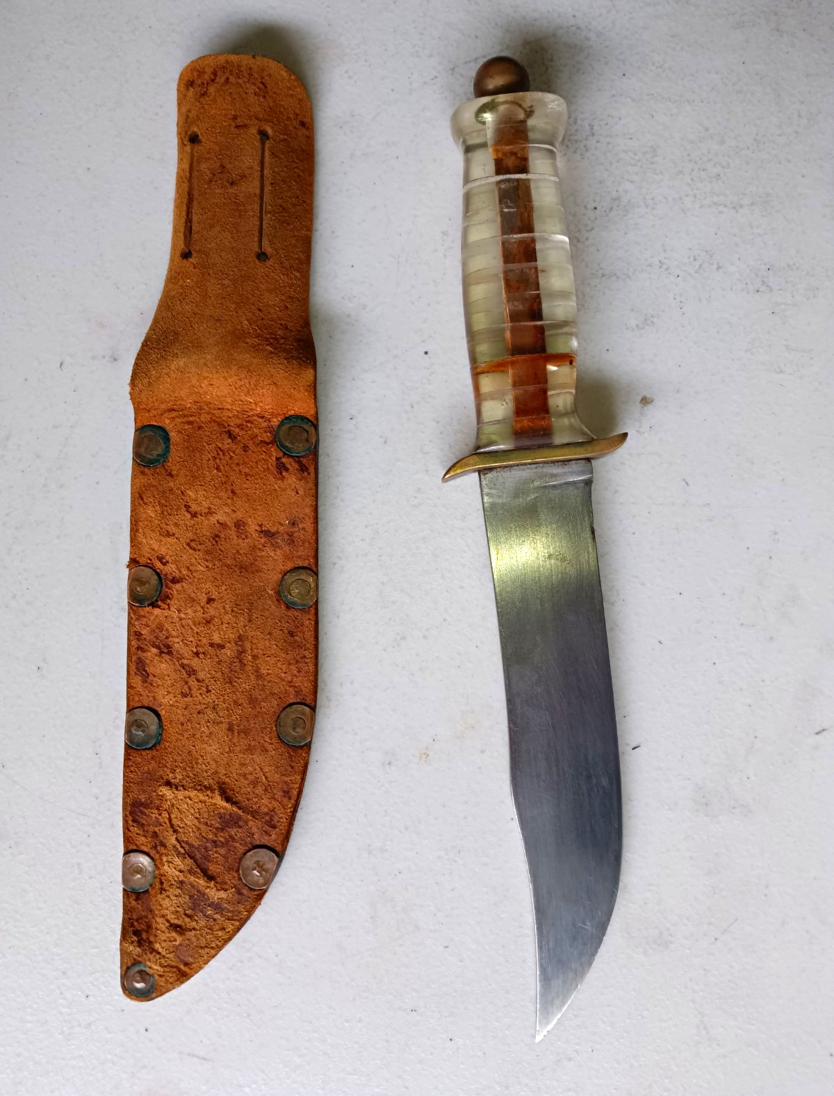 Vintage 1940s Original Fixed Blade Trench Art Knife/Leather Sheath