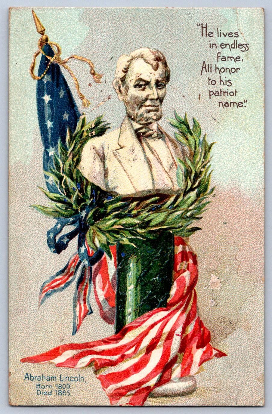 Patriotic Postcard c1910 Abraham Lincoln Bust American Flag Tuck\'s 1908