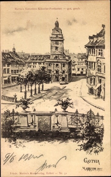 Artist litho Gotha in Thuringia, marketplace - 3619238