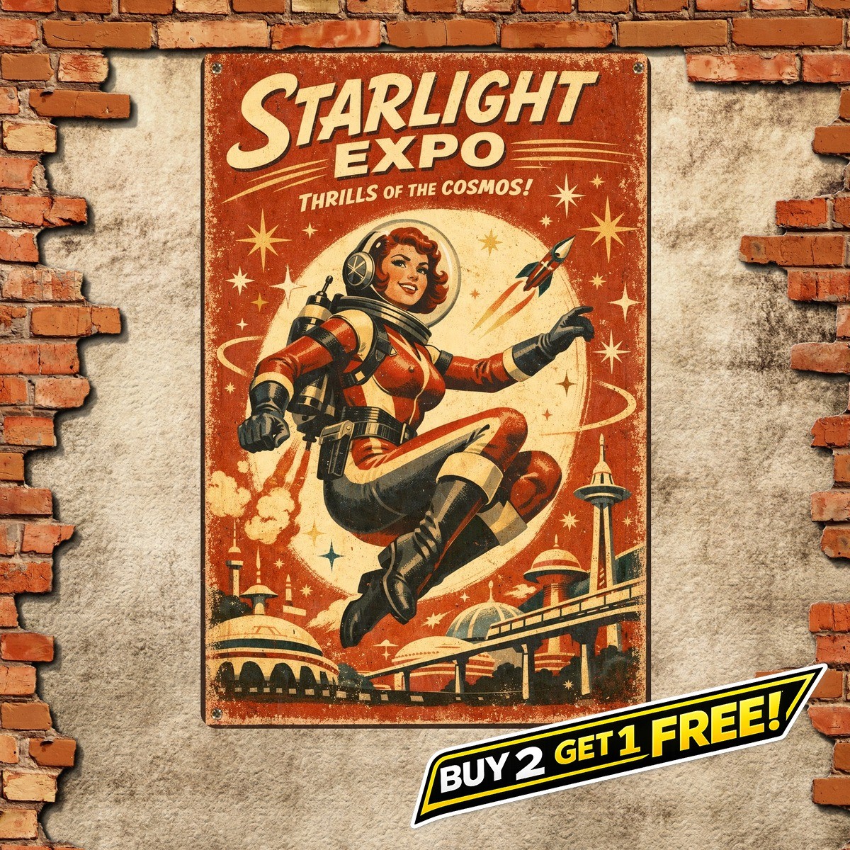 Atomic Age Space Adventurer Amusement Retro Sci-Fi Metal Tin Sign 8x12
