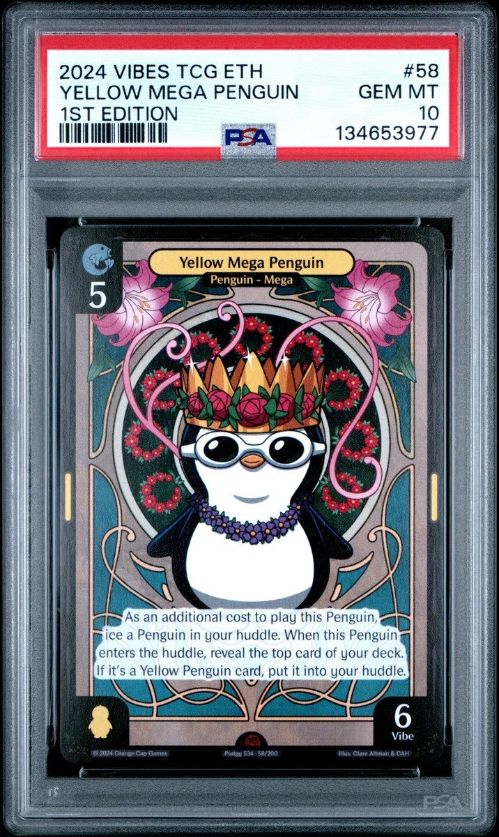 2024 VIBES TCG ENTER THE HUDDLE 1ST EDITION #58 YELLOW MEGA PENGUIN PSA 10