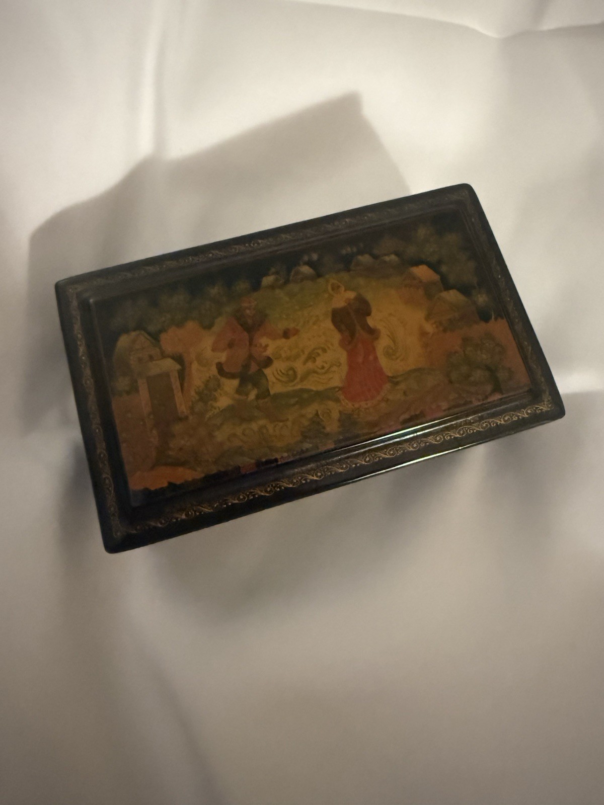 Vintage Soviet Mstera Russian Lacquer Box “МЕТЕЛЬ” Blizzard Scene Serova