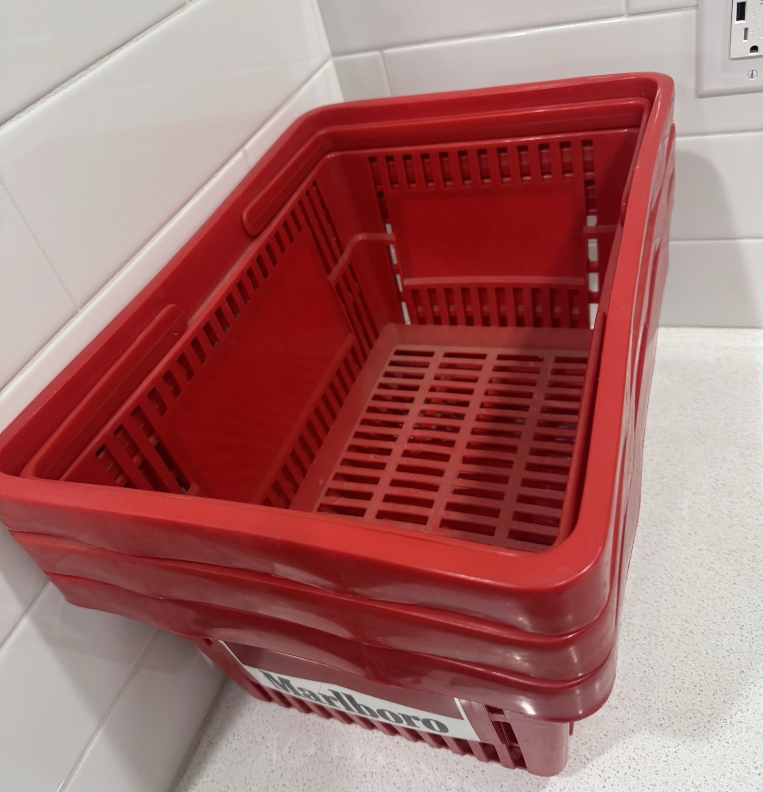 Vintage Marlboro Red Plastic Shopping Basket w/ Handles 90’s Retro Lot Of 3
