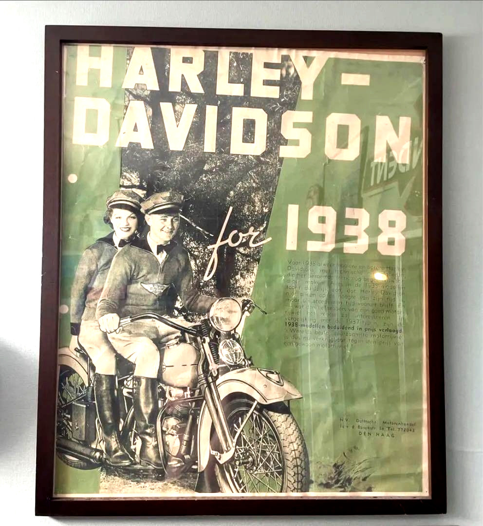 1938 Harley Davidson Advertising Poster Vintage Motorcycle Wall Art