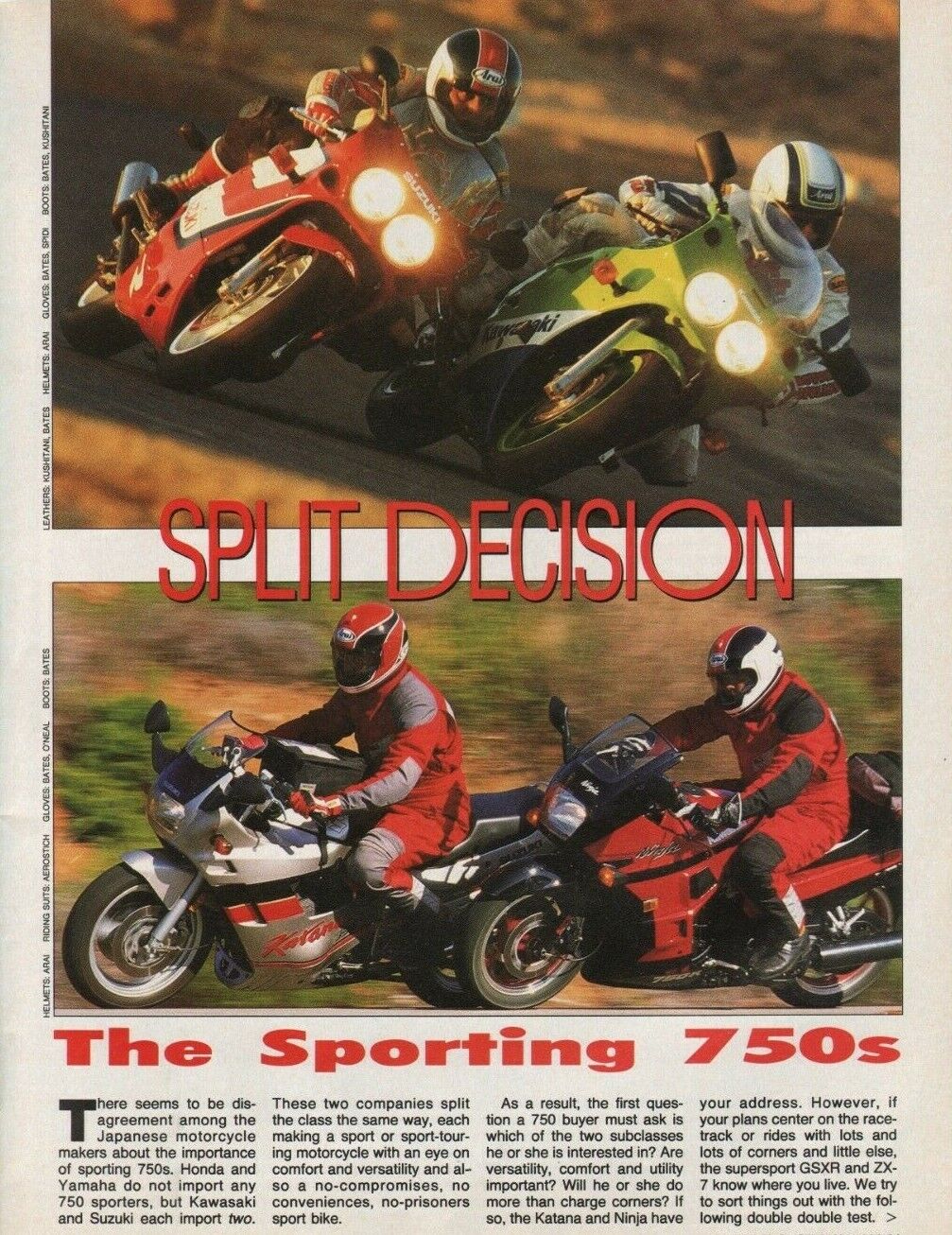 1989 Kawasaki 750R Ninja vs. Suzuki GSX750F Katana - 6-Page  Motorcycle Article