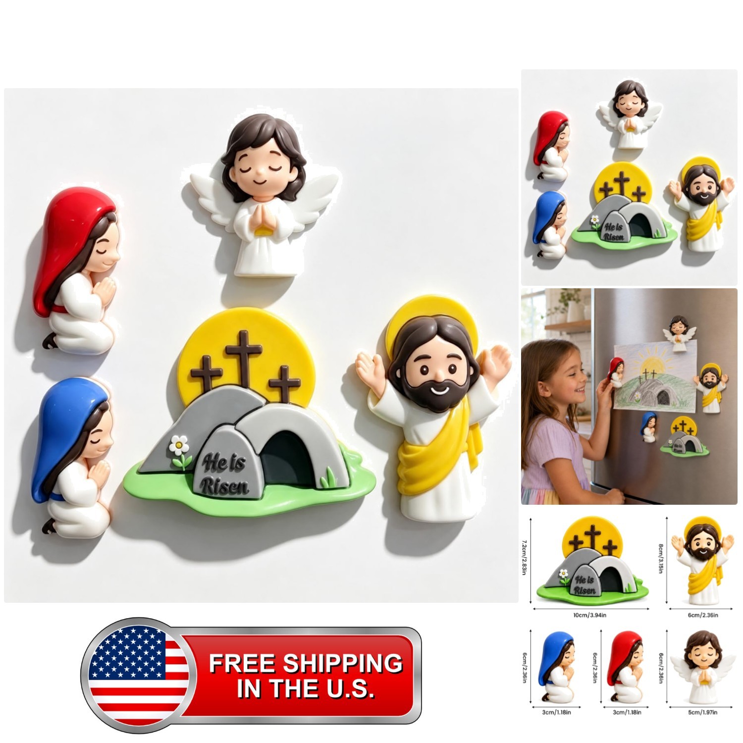 5-Piece Christian Fridge Magnets, Jesus Resurrection Easter Decor