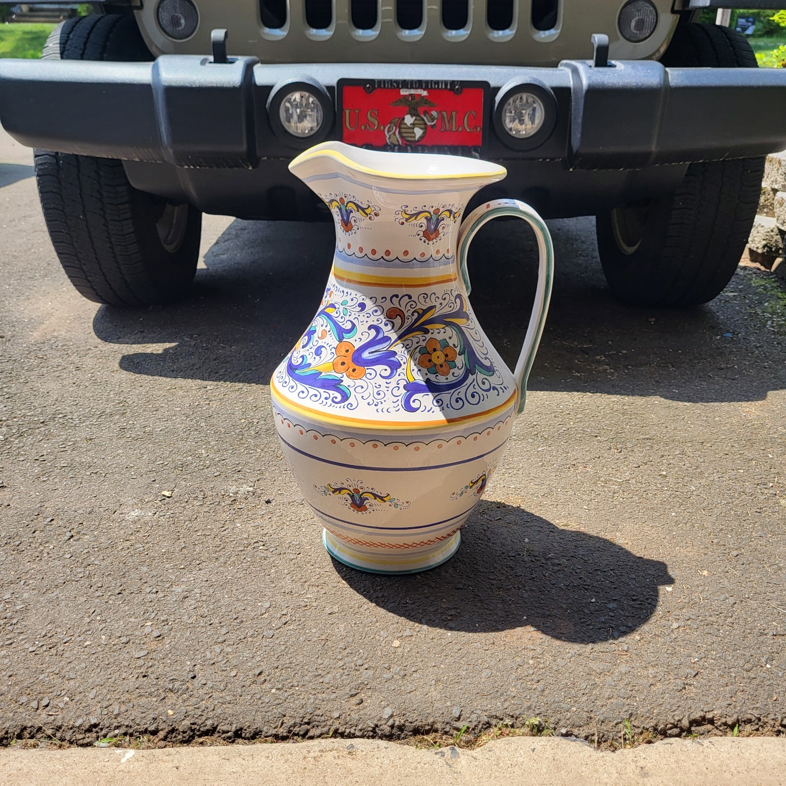 vintage ceramic deruta pitcher Vase italy Hand Painted Large 22in Tall