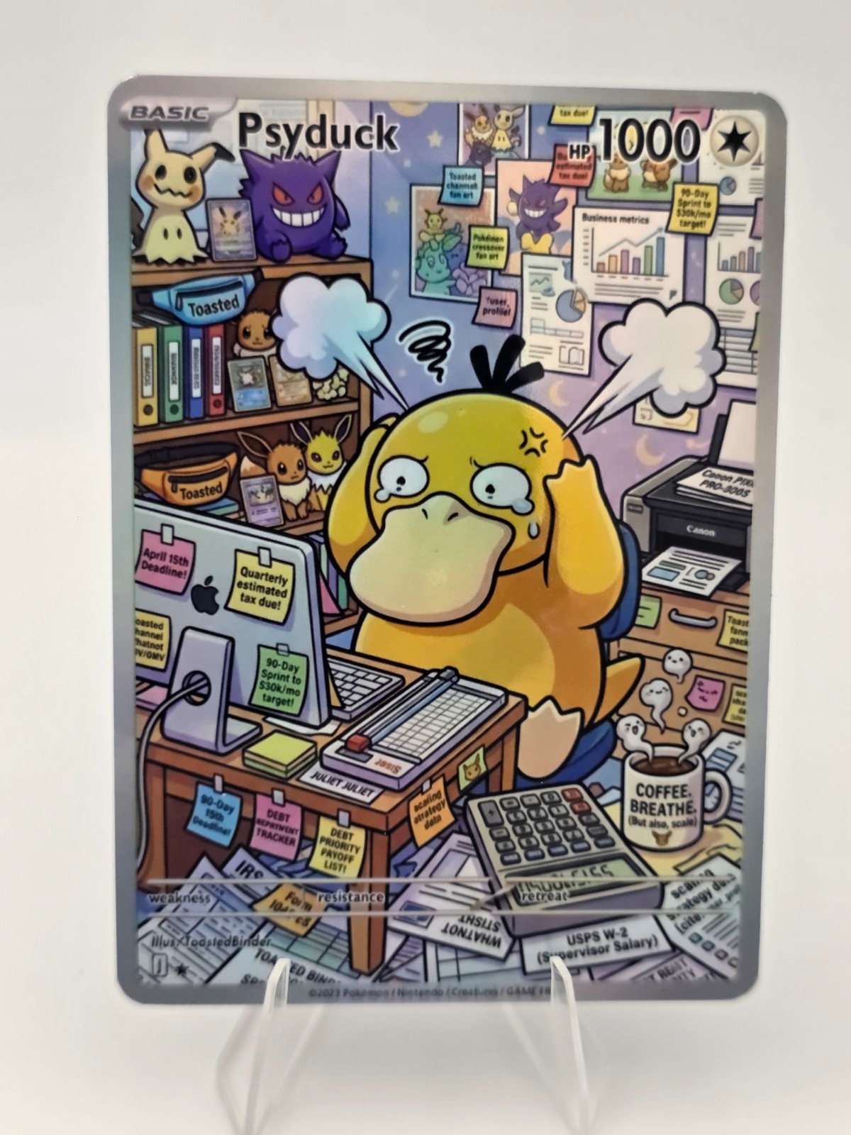 CUSTOM FAN ART Psyduck Working Holo Card CUSTOM FAN ART Psyduck Working Holo Card