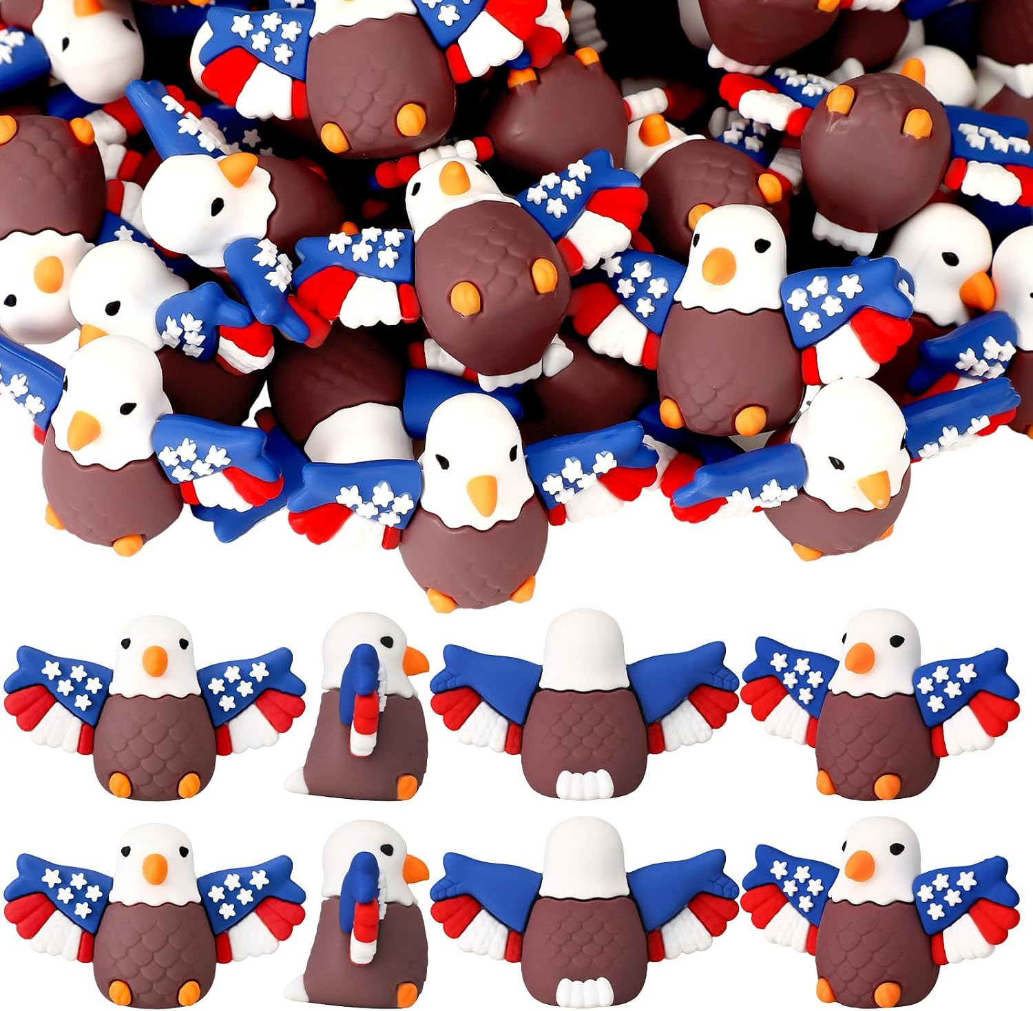 50 Pcs Mini Patriotic Eagle Duck Figurine Bulk Mini Blue and Red Bald