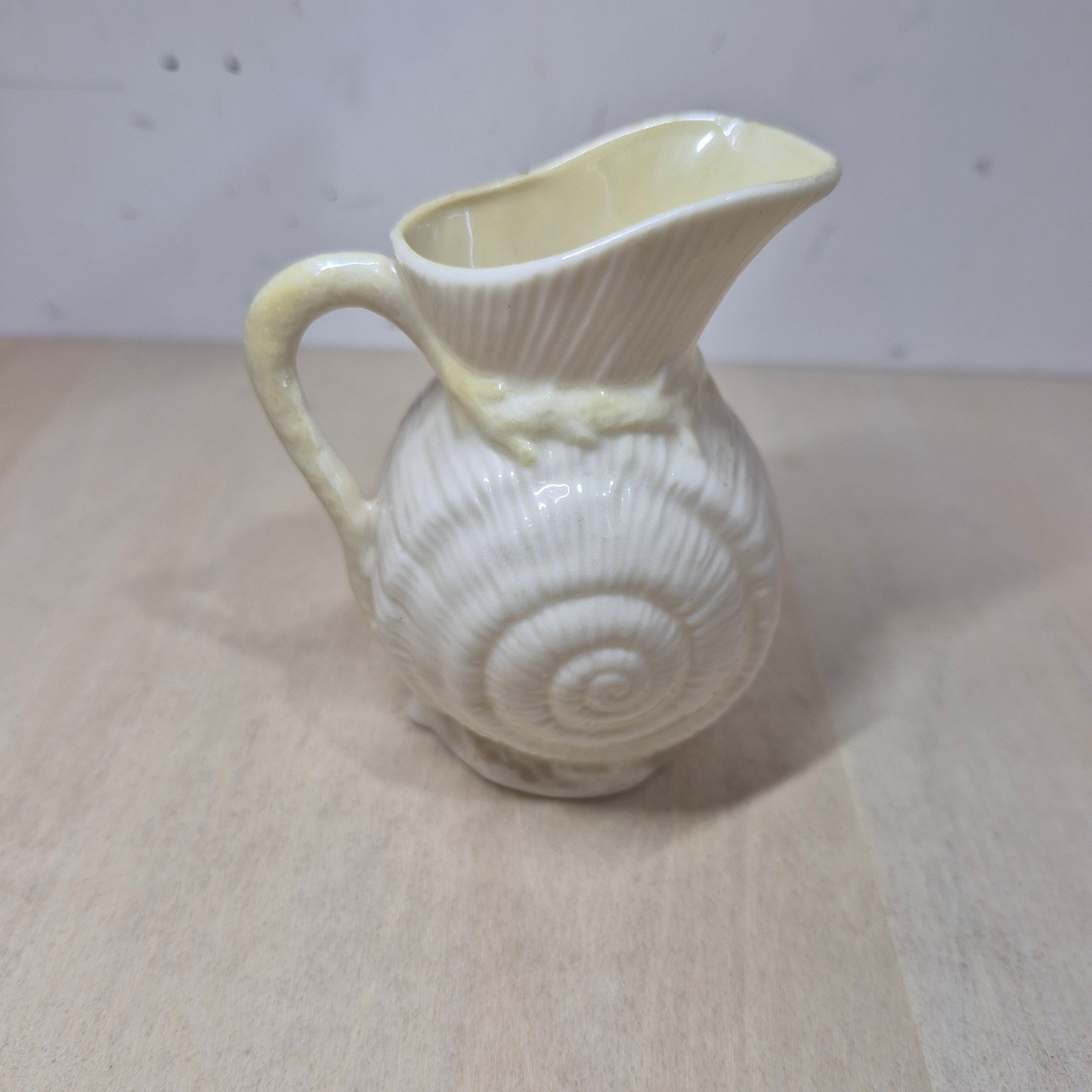 Belleek Ireland Shell Creamer Pitcher 6th Green Mark Fine Parian China Ivory 4in