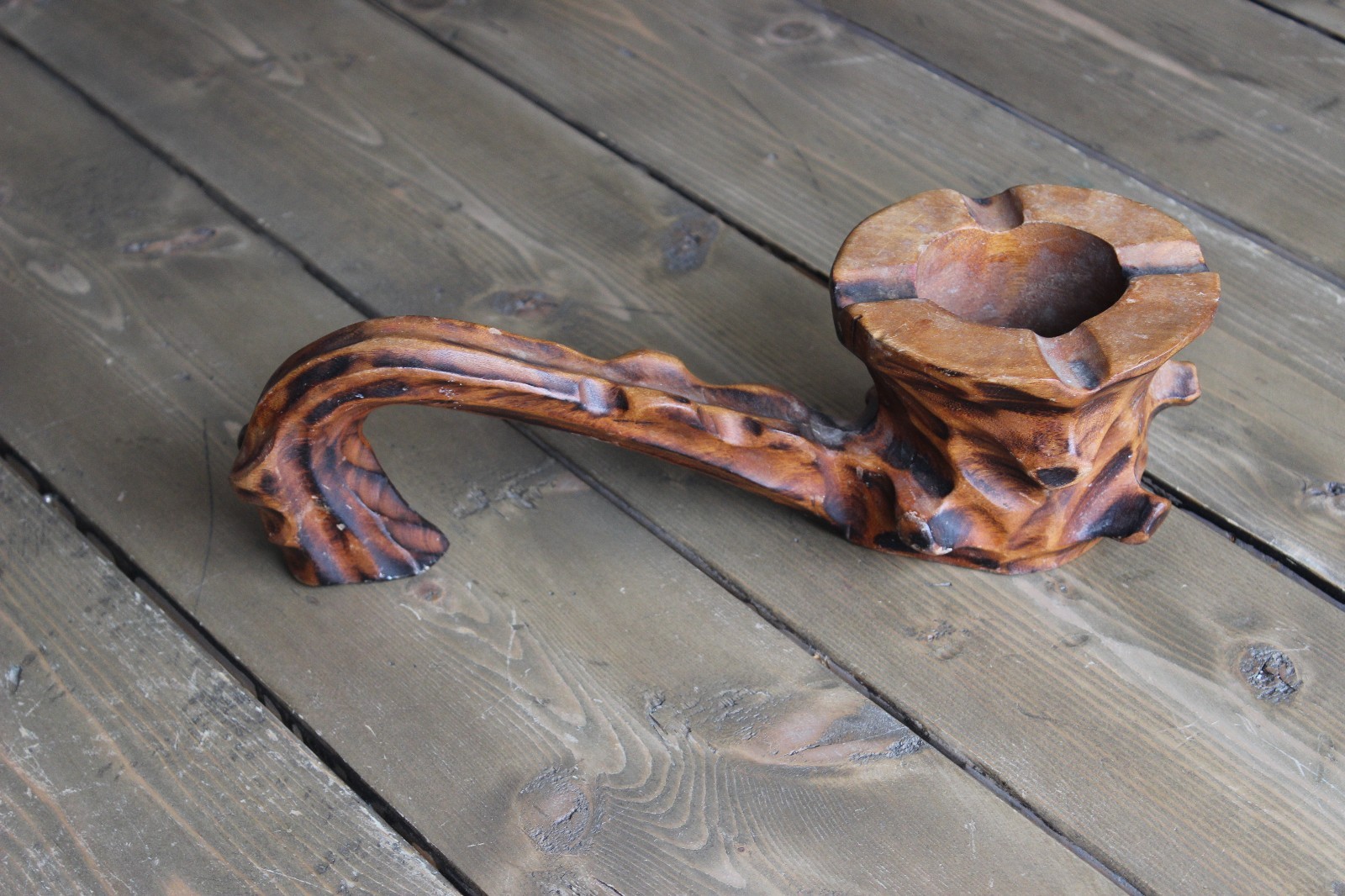 Vintage Hand Carved Wood Handled Ashtray