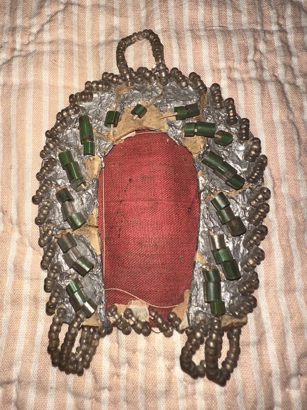 Antique Victorian Native American Beaded Miniature Pitcher Frame