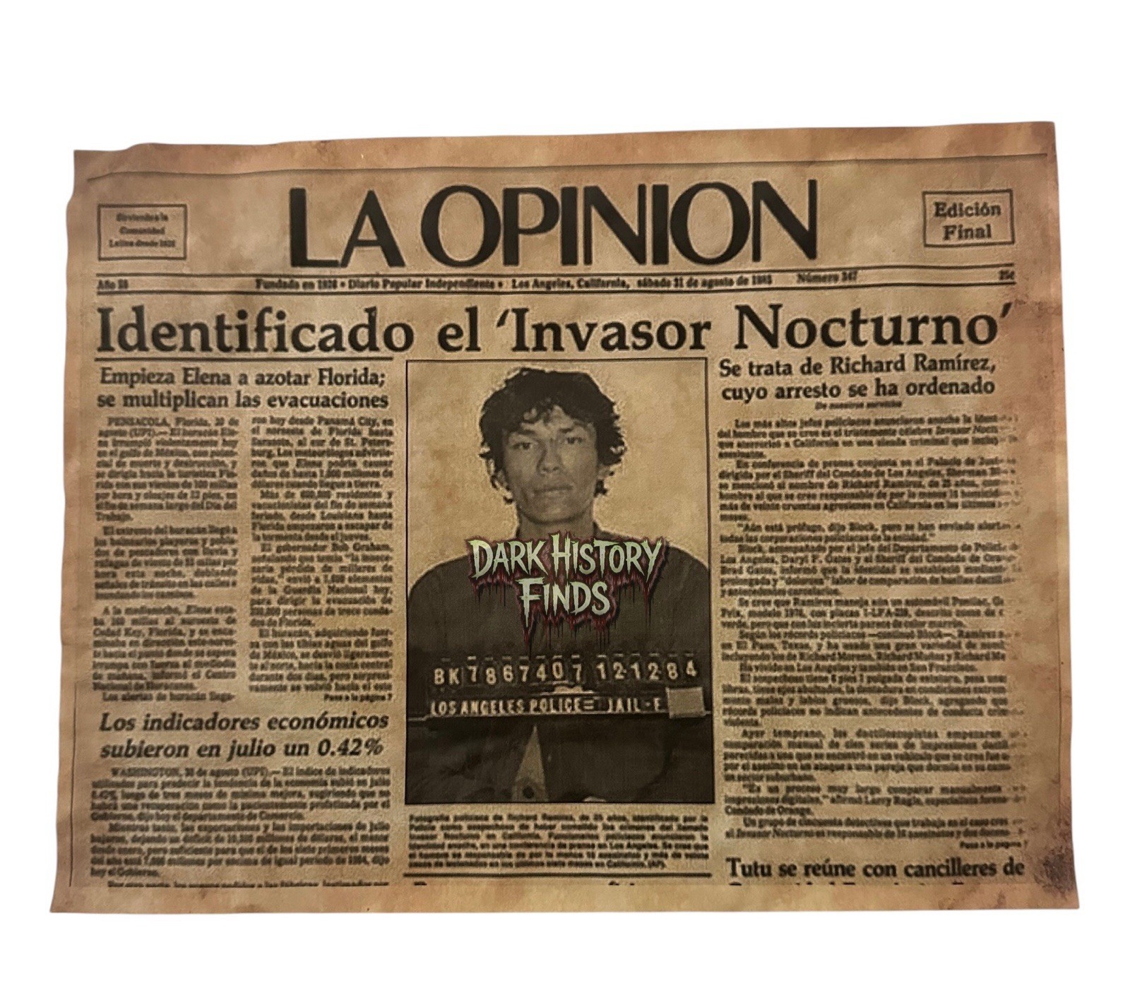 Richard Ramirez Identificado el Invasor Nocturno LA OPINION Newspaper Headline ￼